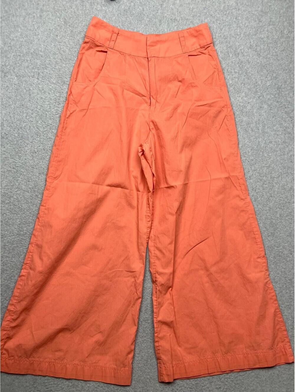 Free People Pants Womens Size 6 Pink Salmon Cotton High Rise Flared Wide Leg